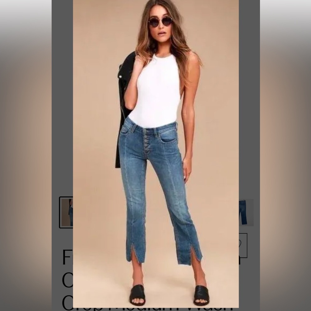 Free People 5 Button‎ Closure Split Front Crop Medium Denim Jeans Womens 28” - Picture 3 of 11